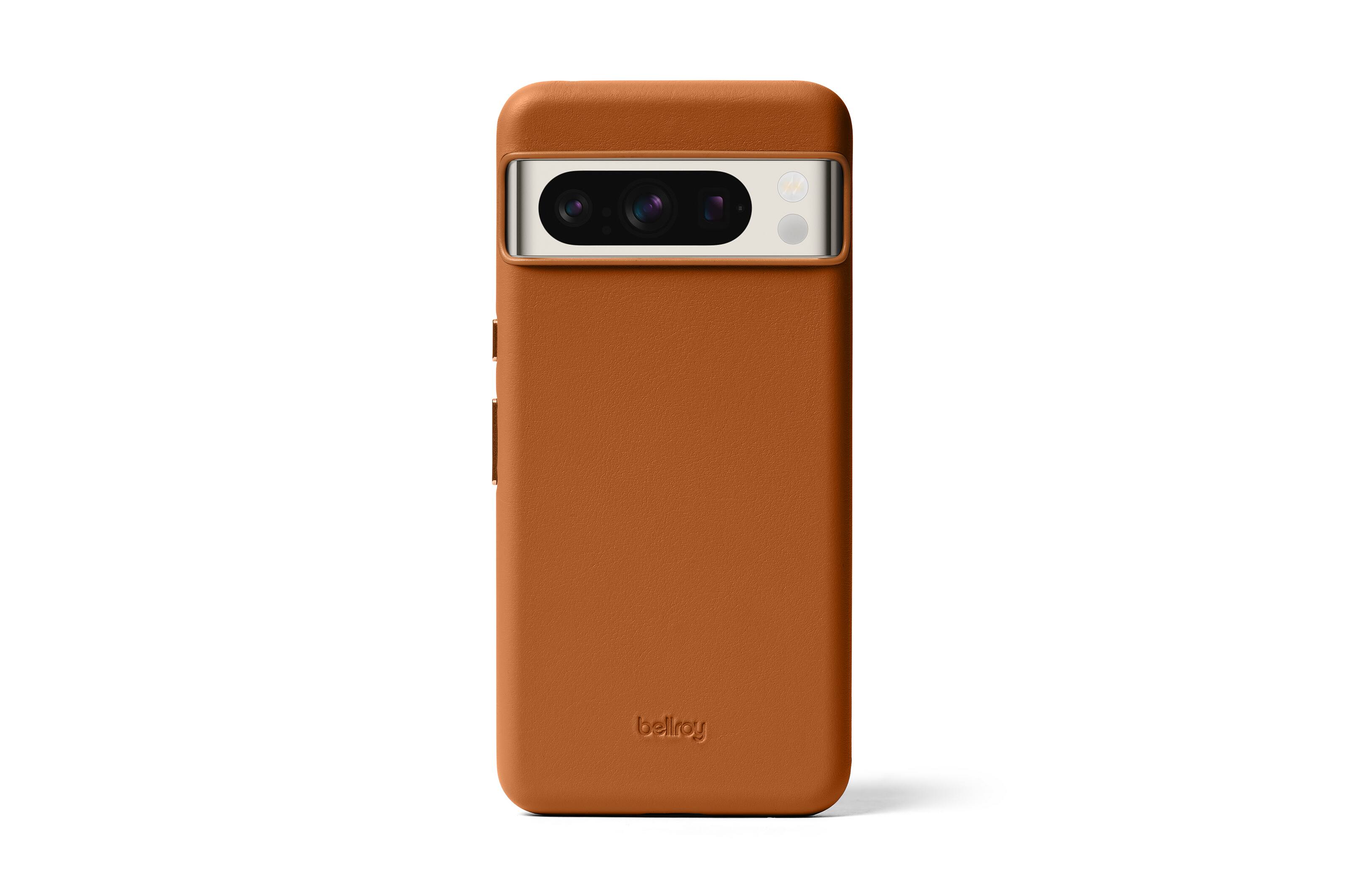 Angle. Bellroy - Pixel 8 Pro Leather Phone Case - Terracotta.
