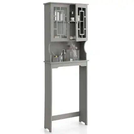 Front. Costway - Costway Over the Toilet Storage Bathroom Spacesaver Cabinet Tower Organizer Shelf & Doors Grey - Grey.