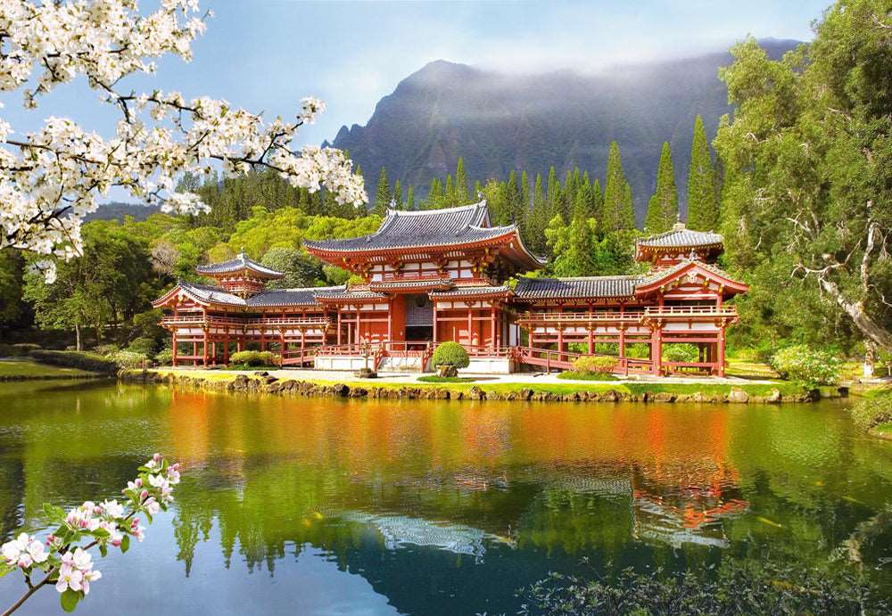 Angle. Castorland - CASTORLAND 1000 Piece Jigsaw puzzle, Replica of the Old Byodi-on Temple, Memorial Park Kahaluu, Hawaii,  C-101726-2 - Red.