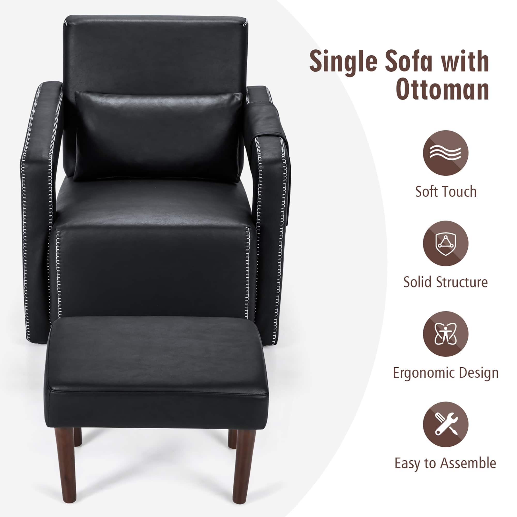 Single Sofa with Ottoman: Soft Touch, Solid Structure, Ergonomic Design, Easy to Assemble