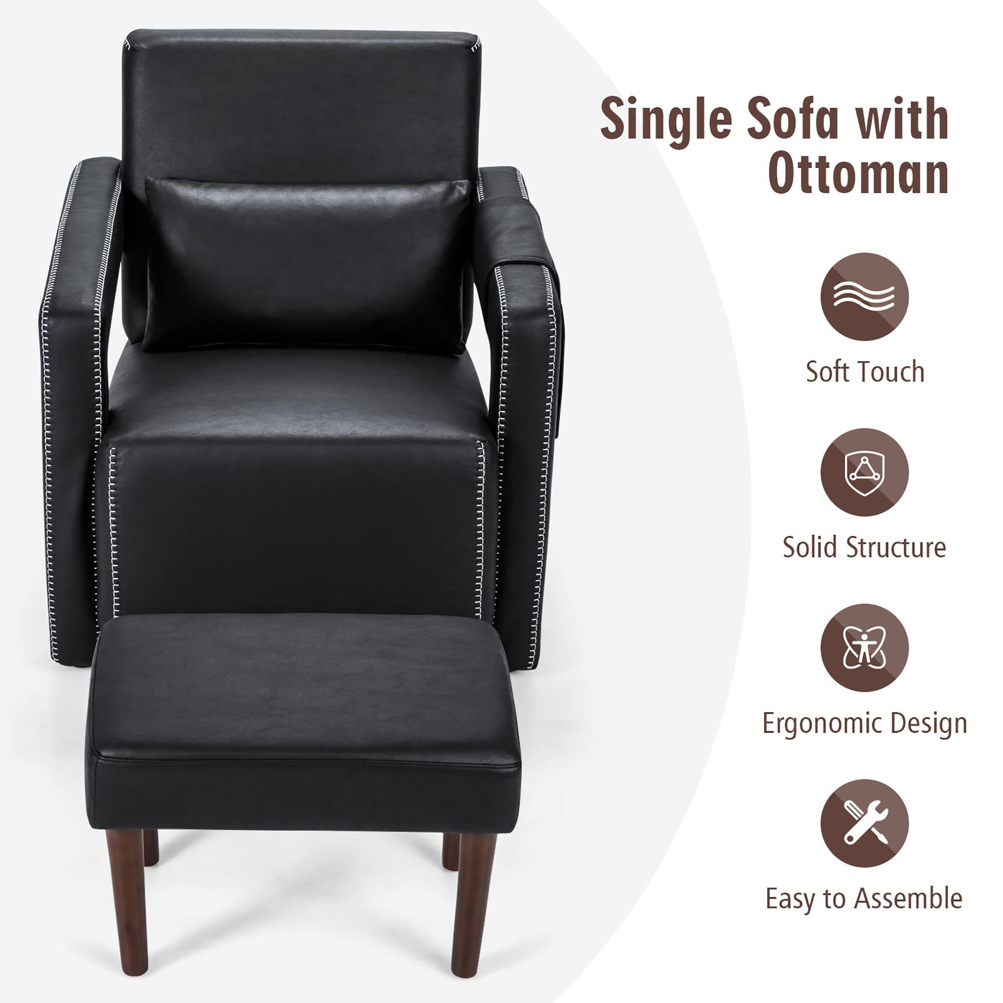 Single Sofa with Ottoman: Soft Touch, Solid Structure, Ergonomic Design, Easy to Assemble