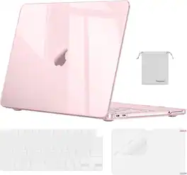 mosiso - 4in1 Hard Shell Kit for MacBook Neo 13-inch A18 Pro chip A3404 2026, Protective Cover&Keyboard Cover&Screen Film&Bag - Crystal Blush