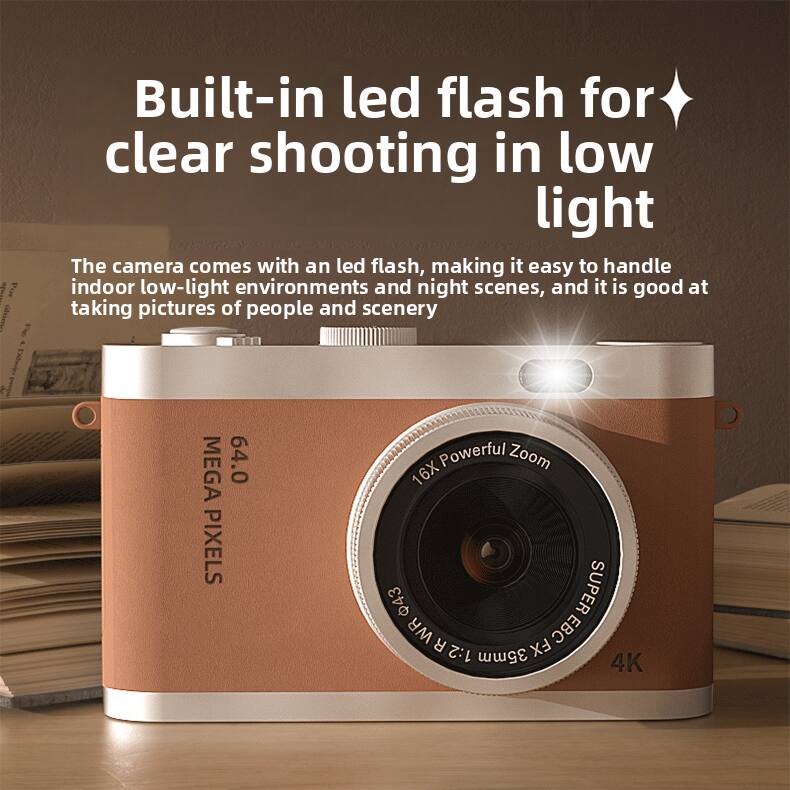 Built-in LED flash for clear shooting in low light

The camera comes with an LED flash, making it easy to handle indoor low-light environments and night scenes, and it is good at taking pictures of people and scenery.

MEGA 64.0 PIXELS  
16X Powerful Zoom  
SUPER WR  
1:2.35mm FX  
4K