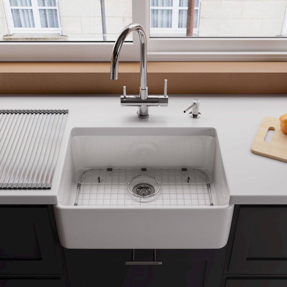 Alt View 4. Alfi - ALFI brand White 23 Smooth Apron Fireclay Single Bowl Farmhouse Kitchen Sink - White.