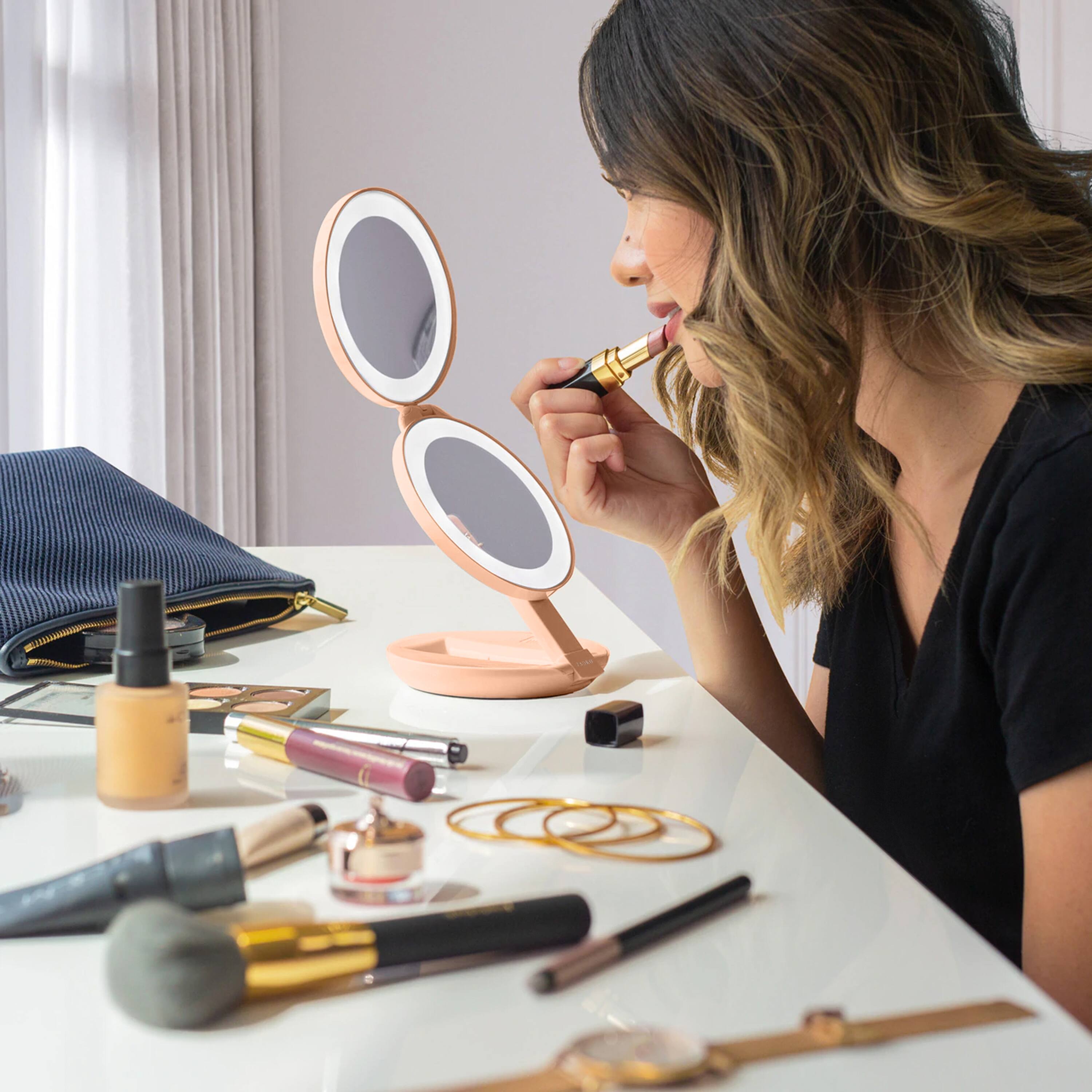 Alt View 1. Zadro - Compact Lighted Travel Mirror with 10X/1X Magnifications and LED Illumination - Peach.