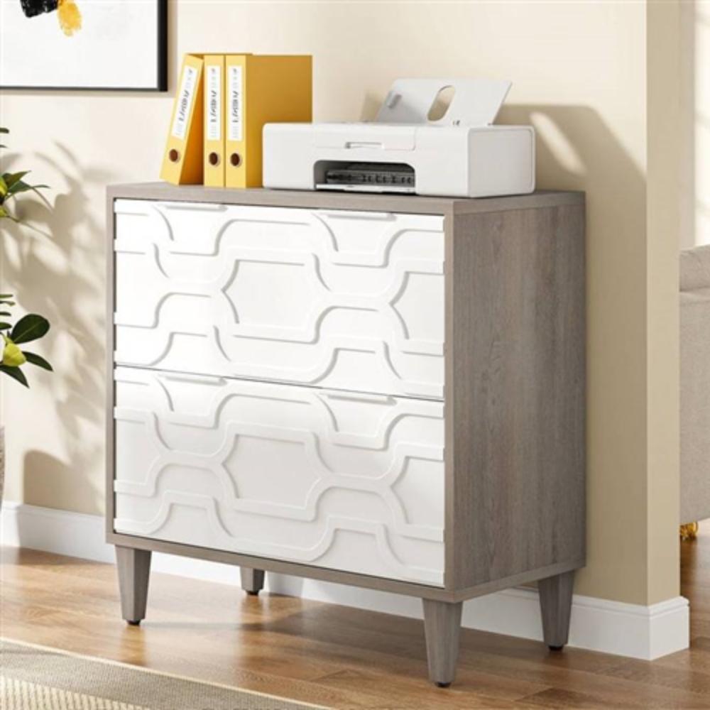 Left. Hivvago - Modern Grey/White Wood 2 Drawer Filing Cabinet Printer Stand - Grey, White.