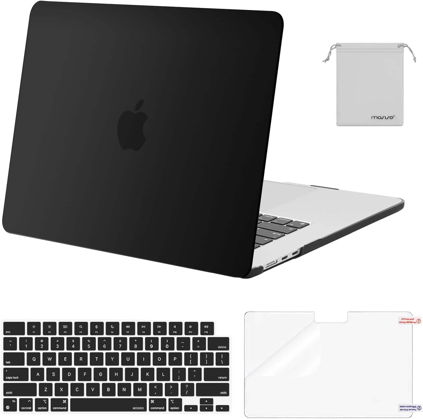 mosiso - Hard Shell Case Kit for MacBook Air 15 inch A3448 A3241 A3114 A2941 M5 M4 M3 M2 - Black