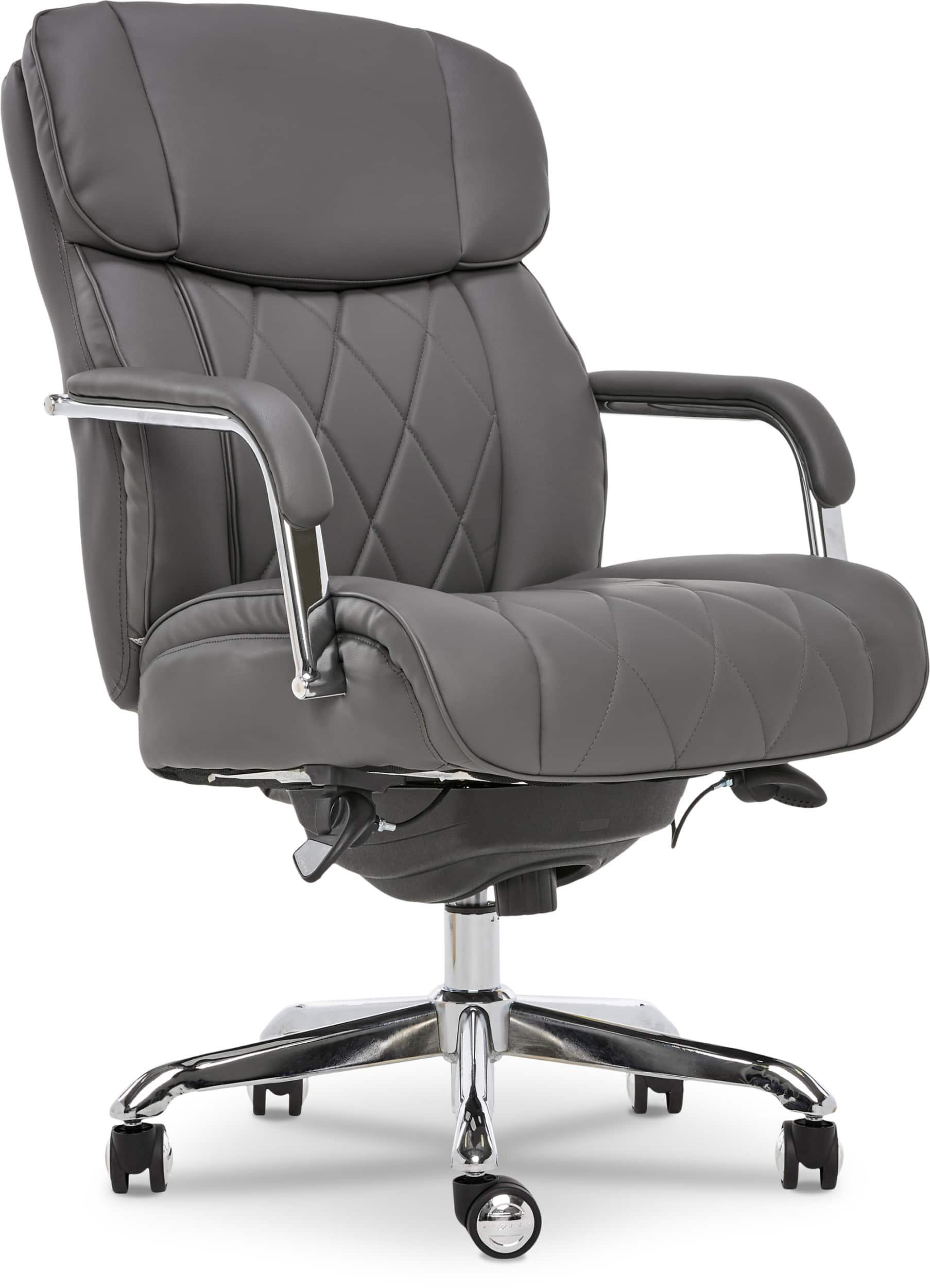 Angle. La-Z-Boy - Comfort and Beauty Sutherland Diamond-Quilted Bonded Leather Office Chair - Moon Rock Gray.