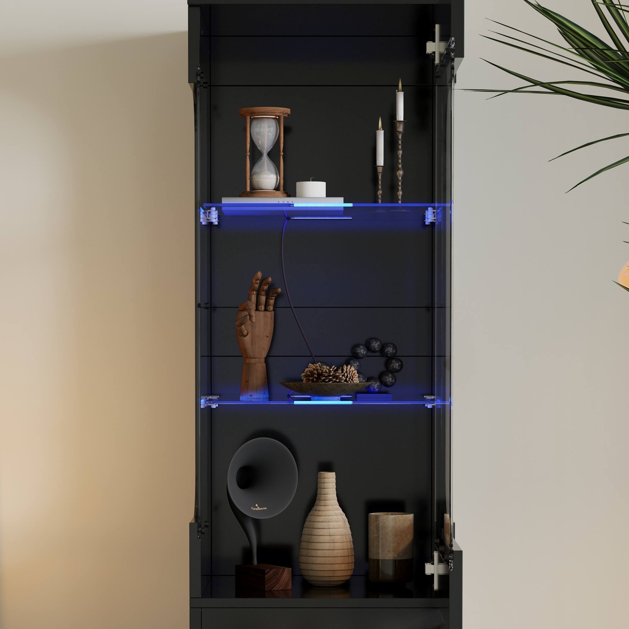 Alt View 1. Famapy - Famapy Display Storage Cabinet - Color - changing LED Lights & Adjustable Shelves for Home Decor - Black.