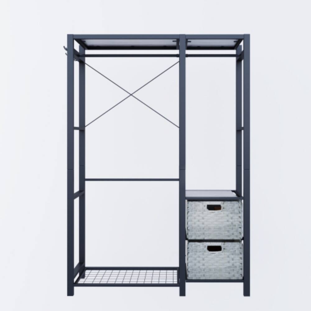 Alt View 4. LUCKY ONE - Acacia Wood Garment Rack w/ 2 Wicker Drawers 4 Hooks Heavy Duty - Light Gray.