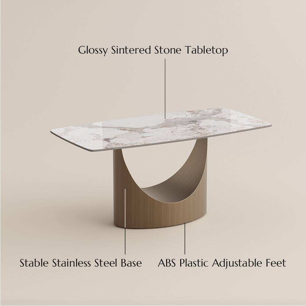 Glossy Sintered Stone Tabletop  
Stable Stainless Steel Base  
ABS Plastic Adjustable Feet