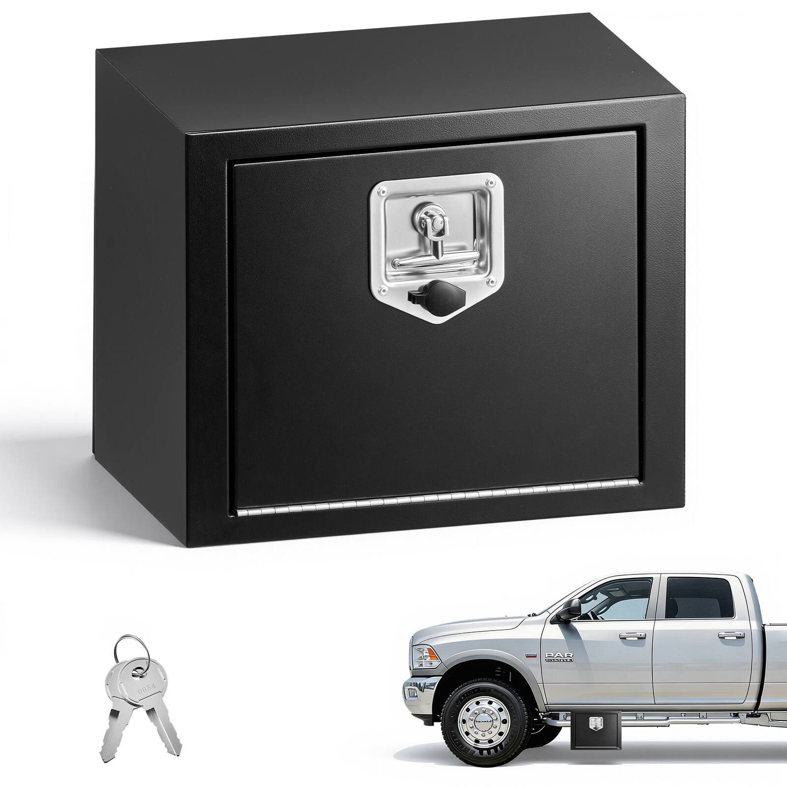 VEVOR - Underbody Truck Tool Box, 18 x 12 x 14 Inch Heavy Duty Steel Trailer Storage Box with Lock & Keys, Waterproof Trailer - Black