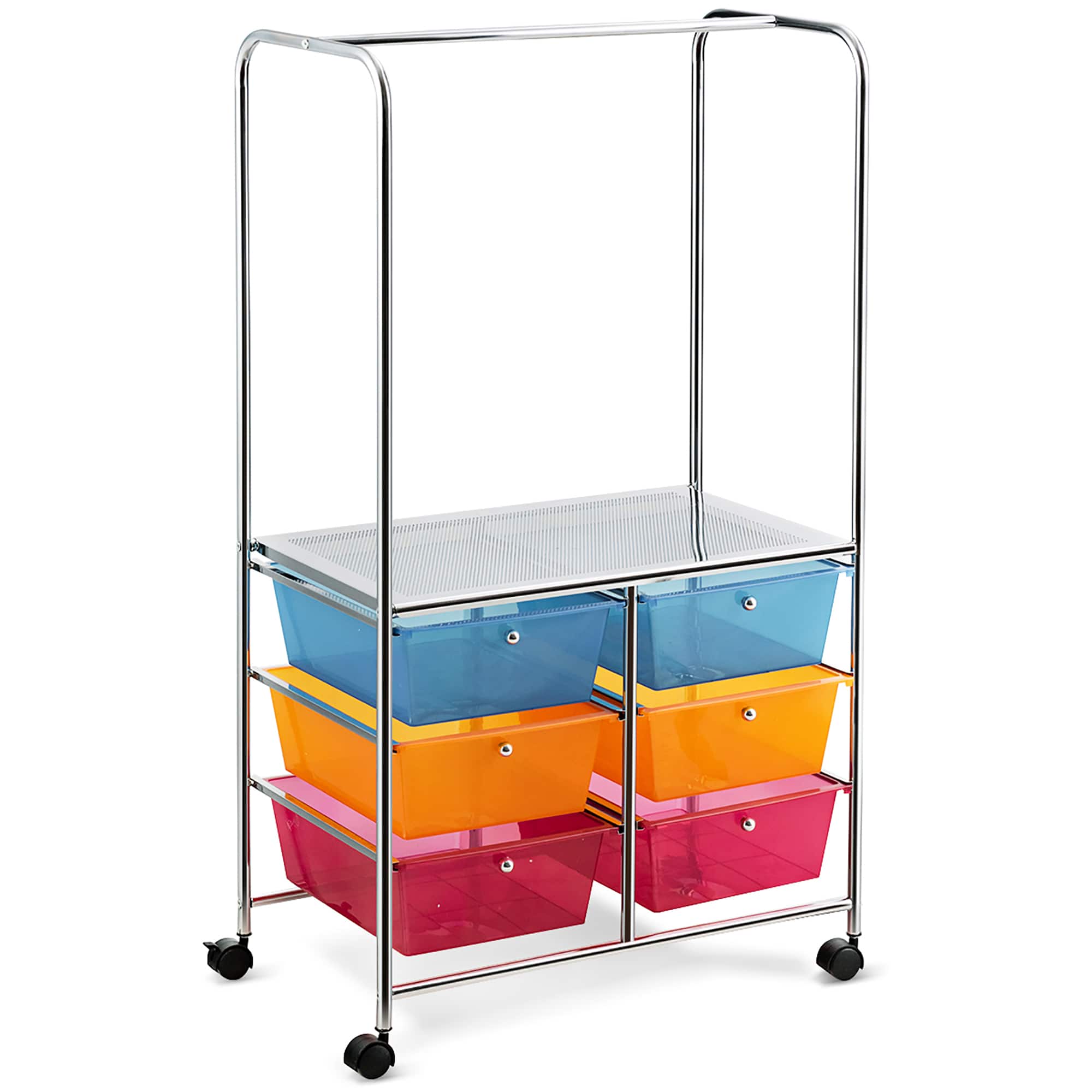 Front. Costway - 6 Drawer Rolling Storage Cart w/Hanging Bar Office School Organizer - Multicolor.