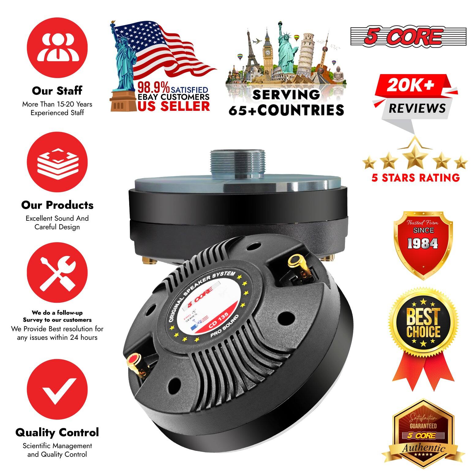 5 CORE Compression Driver 300W RMS 8 Ohm Titanium Horn Audio