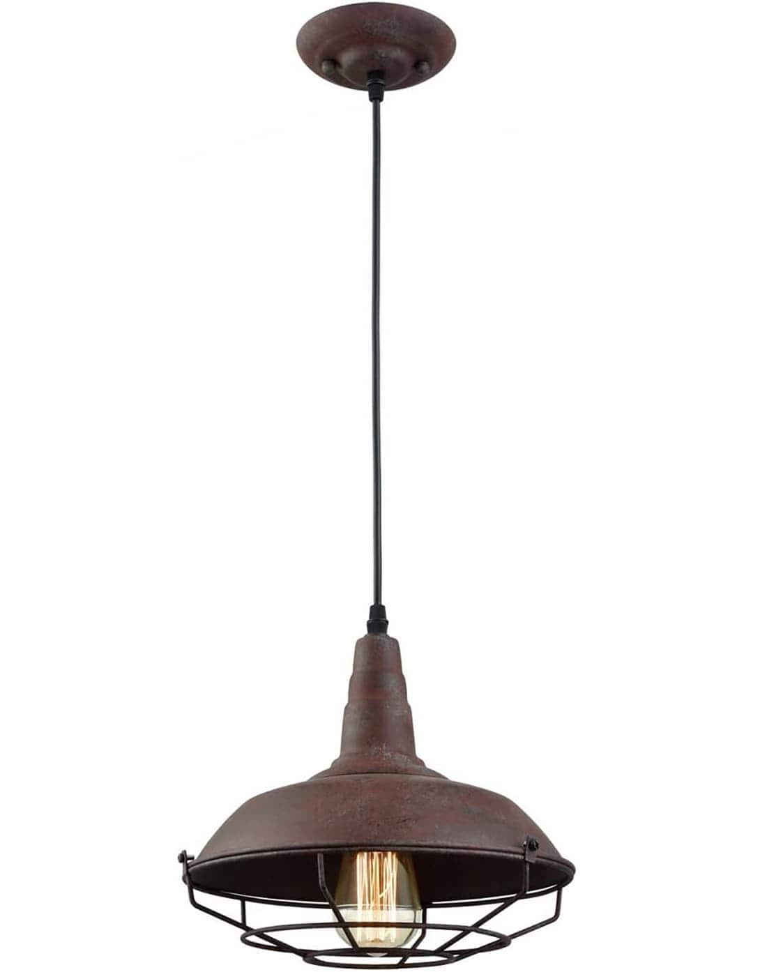 FINEAK - Barn Style Rust Finish Caged Pendant Lights - Industrial Metal Wire Hanging Fixtures