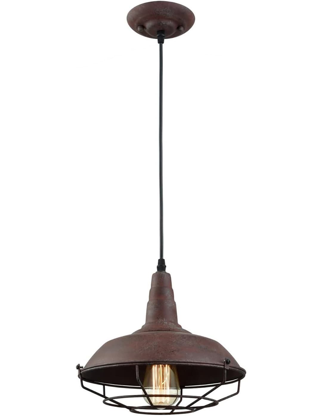 Front. FINEAK - Barn Style Rust Finish Caged Pendant Lights - Industrial Metal Wire Hanging Fixtures.