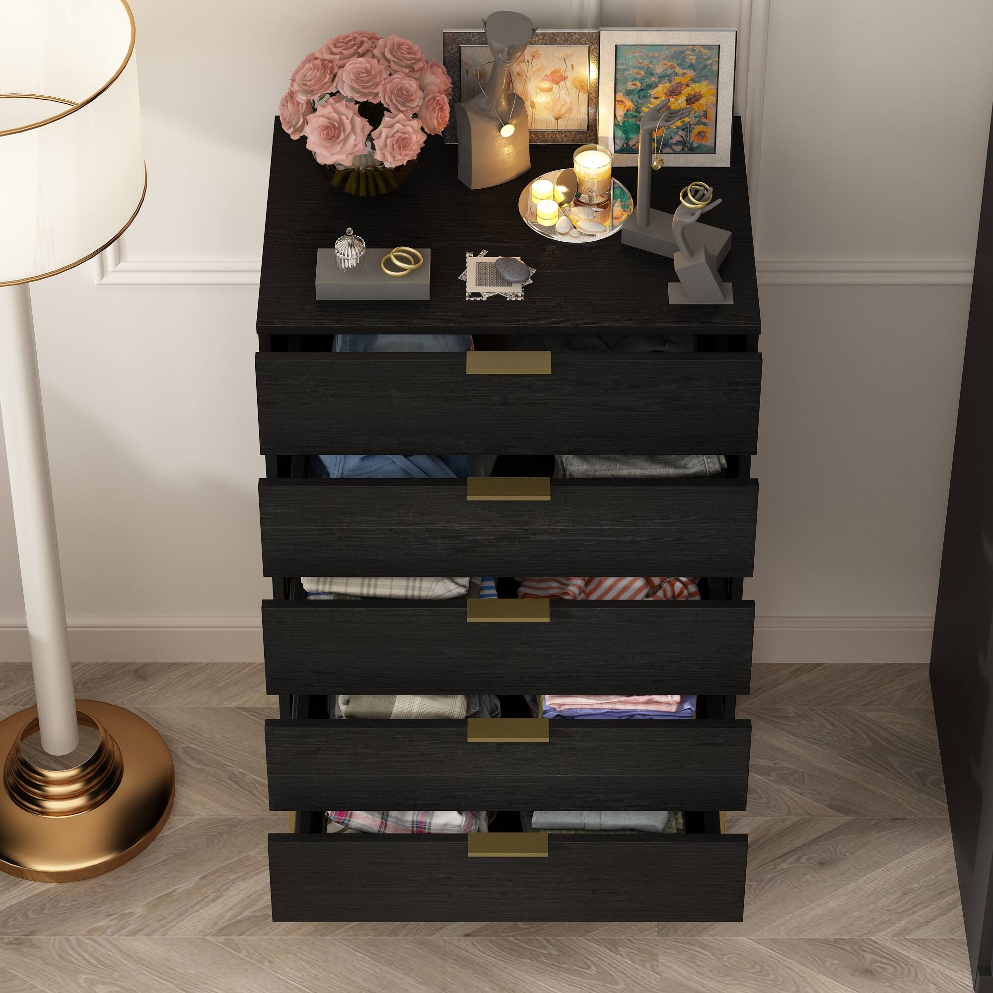 Alt View 2. Famapy - Famapy Vertical Dresser with Metal Legs & Silent Slides - Black.