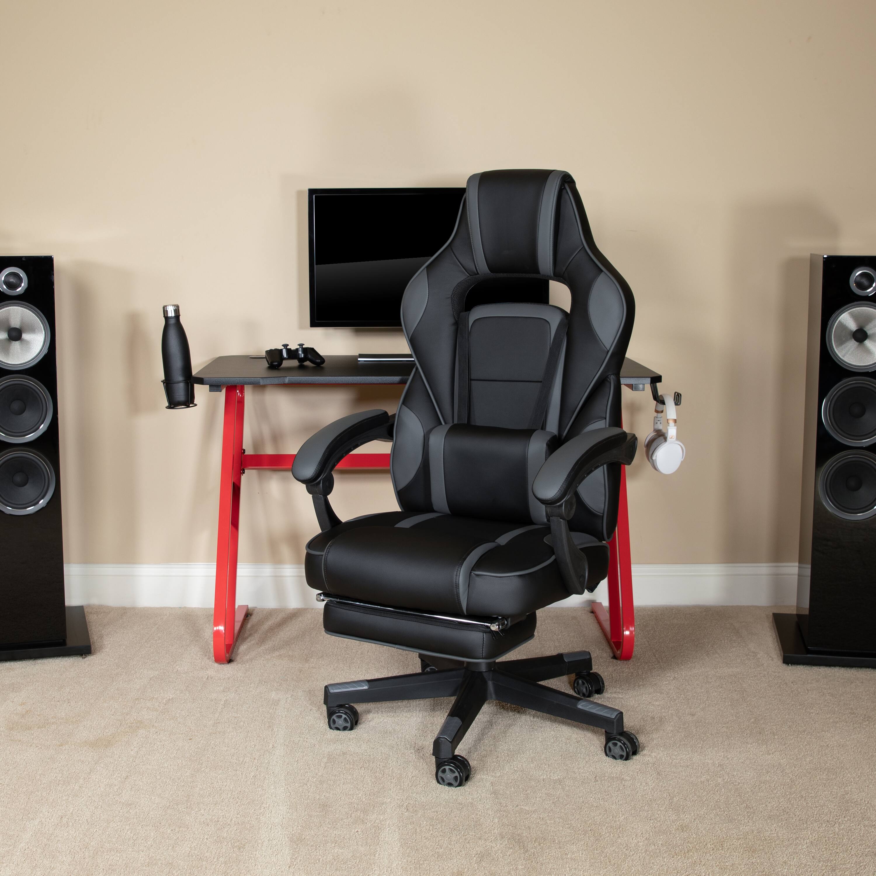 Alt View 4. Emma + Oliver - Gaming Bundle-Cup/Headphone Desk & Reclining Footrest Chair - Black.