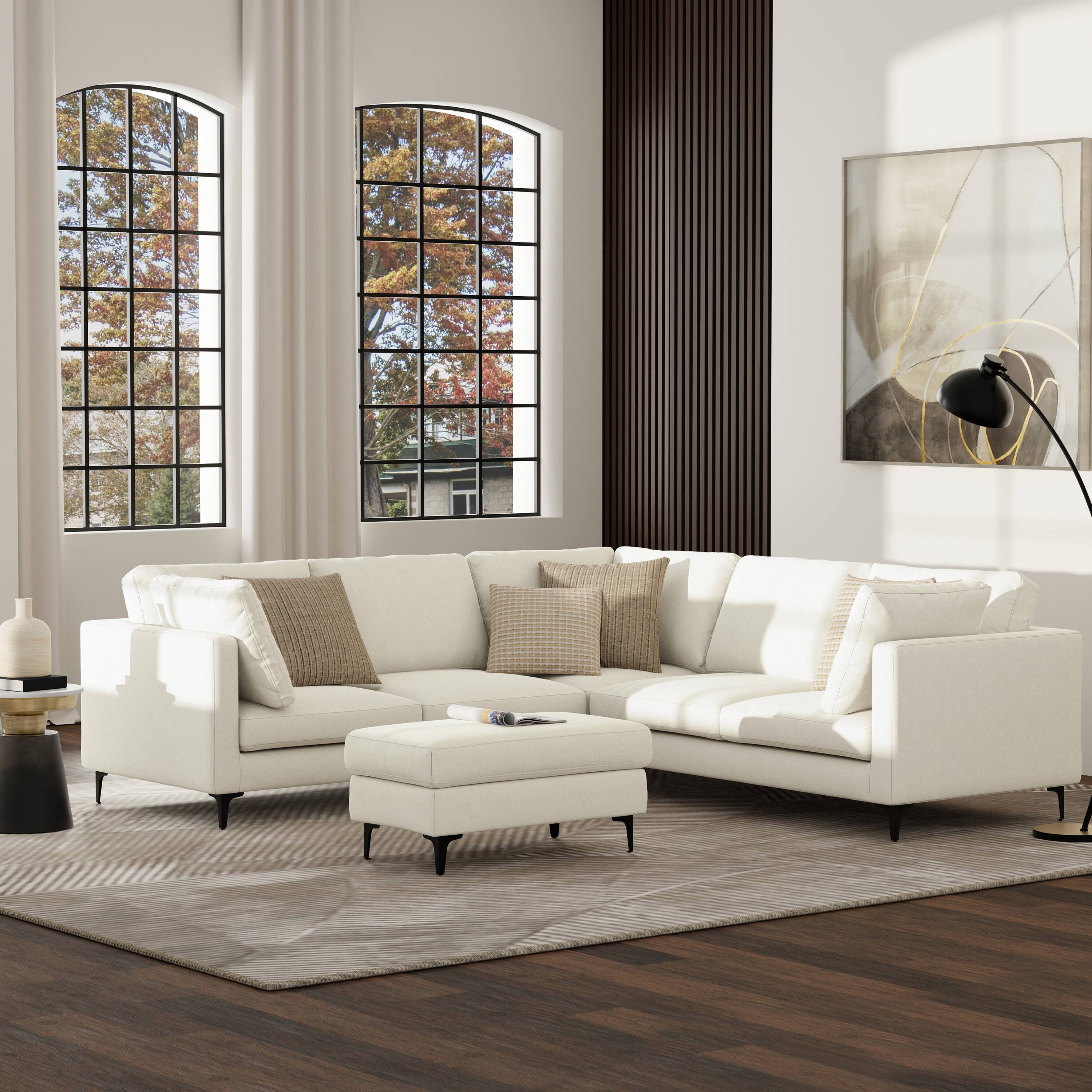 Angle. Simpli Home - Ava Corner Sectional in Tightly Woven Performance Fabric - Cream.