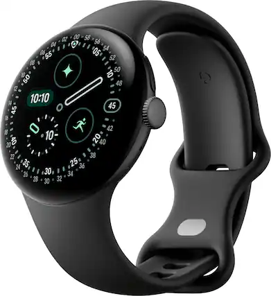 Front. Google - Google Pixel Watch 4 (41mm) - LTE - Matte Black Case - Obsidian Band.