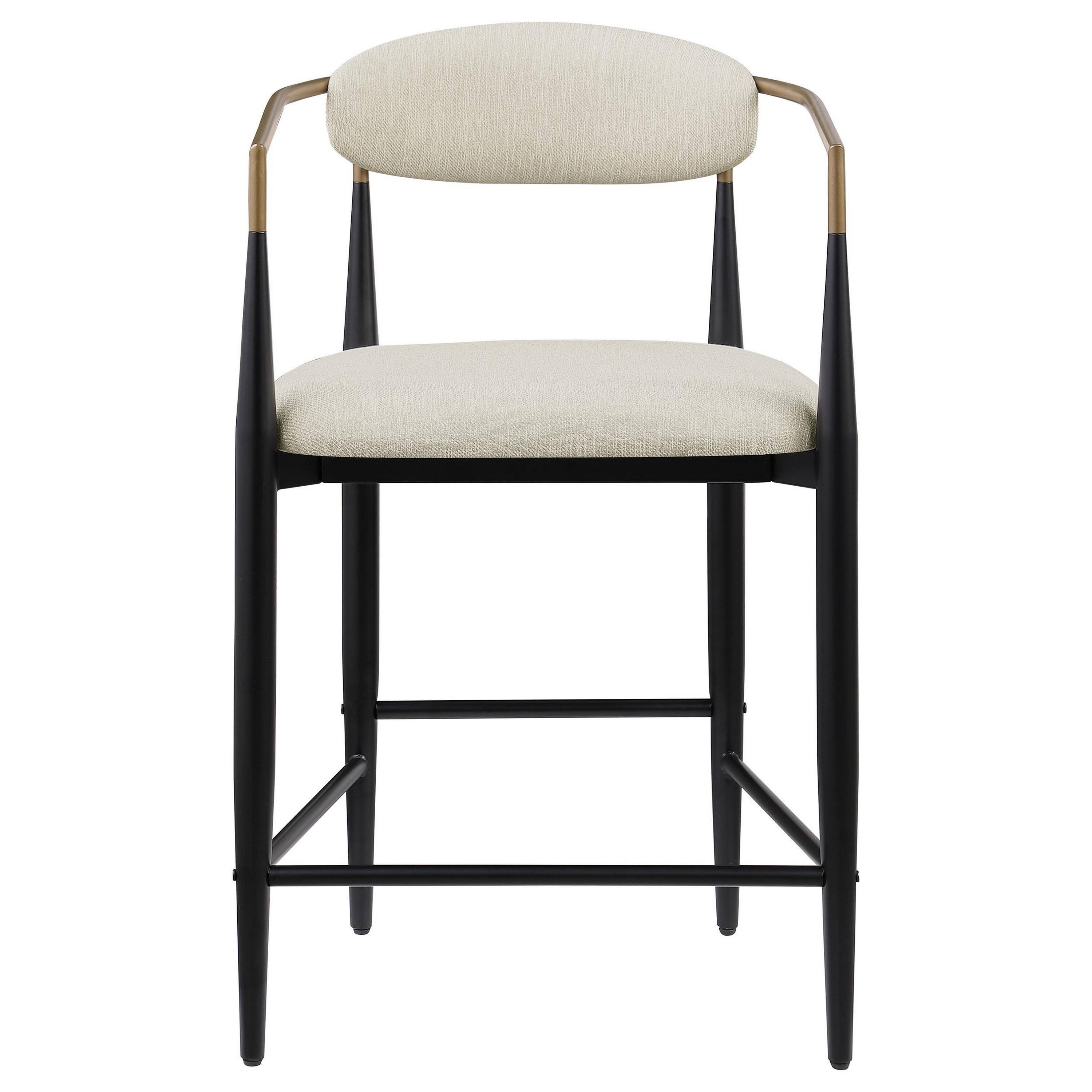 Alt View 2. Manhattan Lane - Tiara Counter Height Chair Set of 2, Beige Fabric, Black Metal 25 Inch - Beige, Gold, Black.