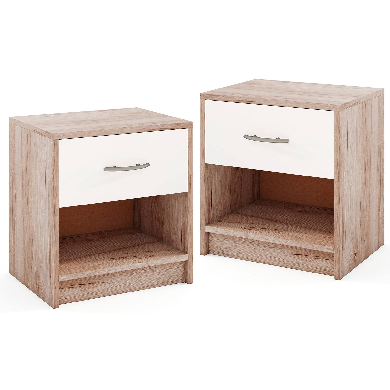 Alt View 9. Gymax - Gymax 2 PCS Nightstand w/ Drawer Side Table w/ Slide-out Drawer Open Storage Shelf Oak & White - Yellow.