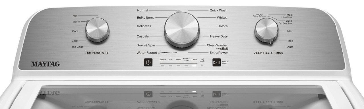 Hot Warm Normal Bulky Items Delicates Quick Wash Whites Colors UsE wiTh Falos Softener Max Estra Rinse Auto Extra sDe Cool Cold Tap Cold TEMPERATURE Casuals Drain & Spin Water Faucet Heavy Duty Clean Washer with affresh Extra Power Max Med Auto DEEP FILL & RINSE MAYTAG Sense FB Rinse Wash Done Spin Lid Lock Hold to Sttart ALVC L. m n raes 1S 11 UTARSGMST dez COjO Water Faucet Drain 2 bj  Power epo CIOSU Washer DEE E RINSE Auto