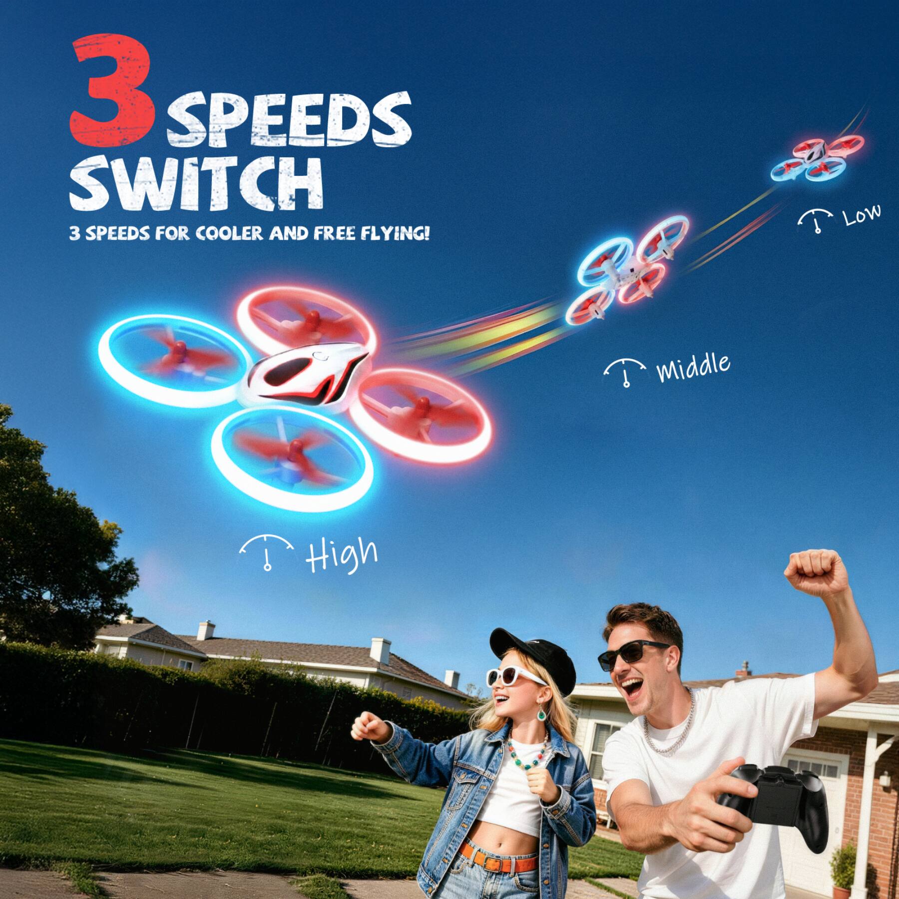 3 SPEEDS SWITCH  
3 SPEEDS FOR COOLER AND FREE FLYING!  
Low  
Middle  
High