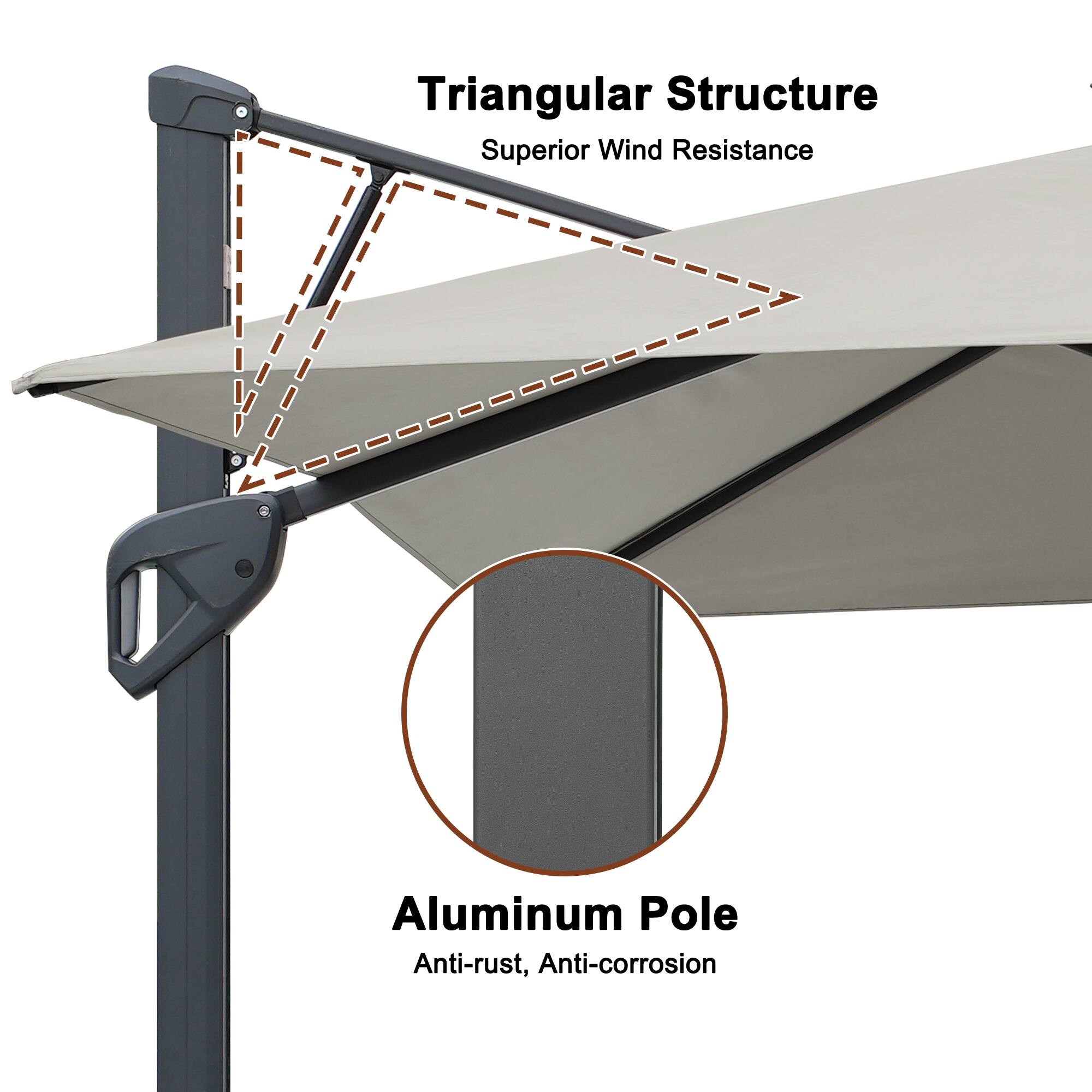 Triangular Structure  
Superior Wind Resistance  

Aluminum Pole  
Anti-rust, Anti-corrosion