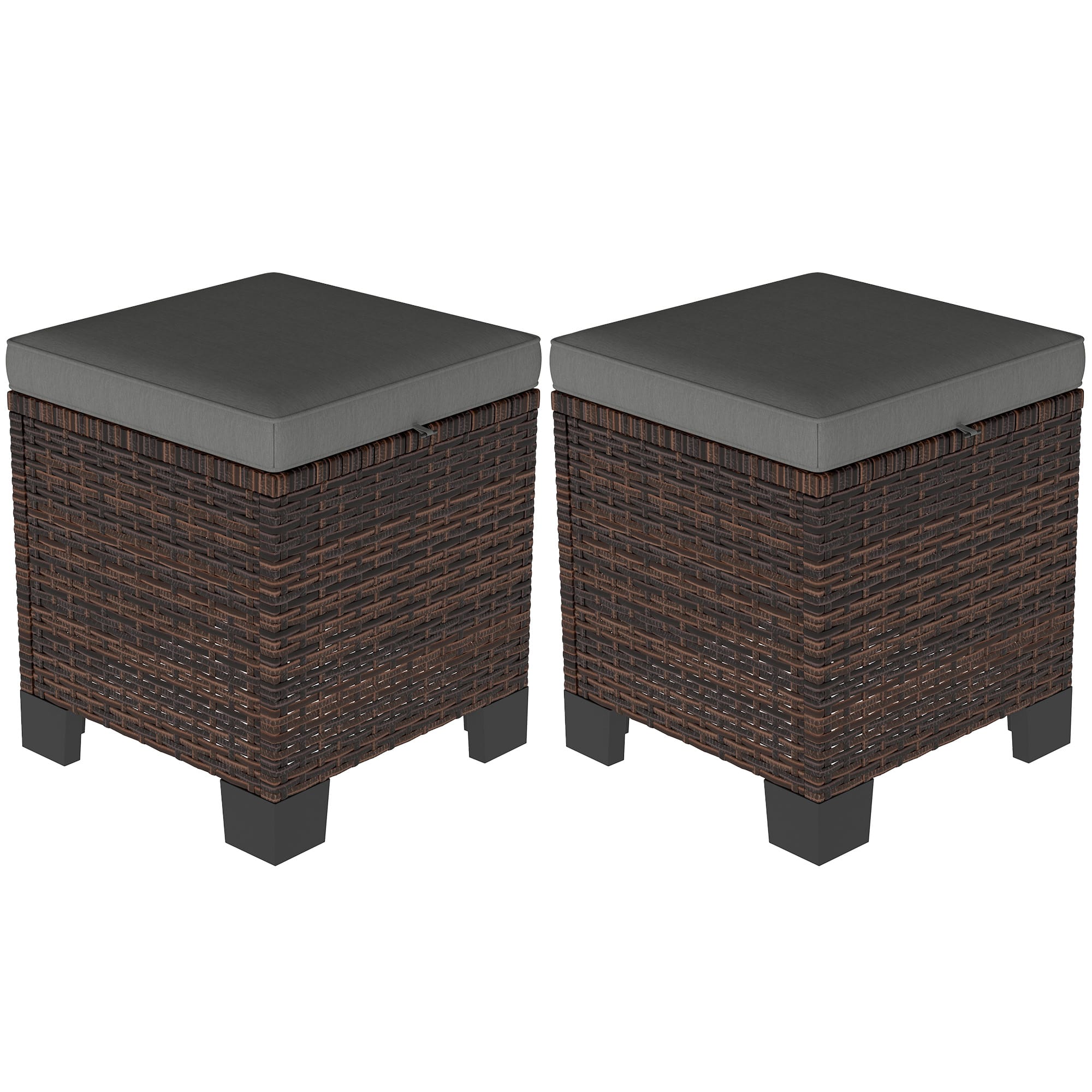 Outsunny - 2 Pieces Outdoor Patio Ottomans, All Weather Wicker Outdoor Footstools with Removable Cushions - Gray
