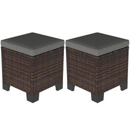 Outsunny - 2 Pieces Outdoor Patio Ottomans, All Weather Wicker Outdoor Footstools with Removable Cushions - Gray