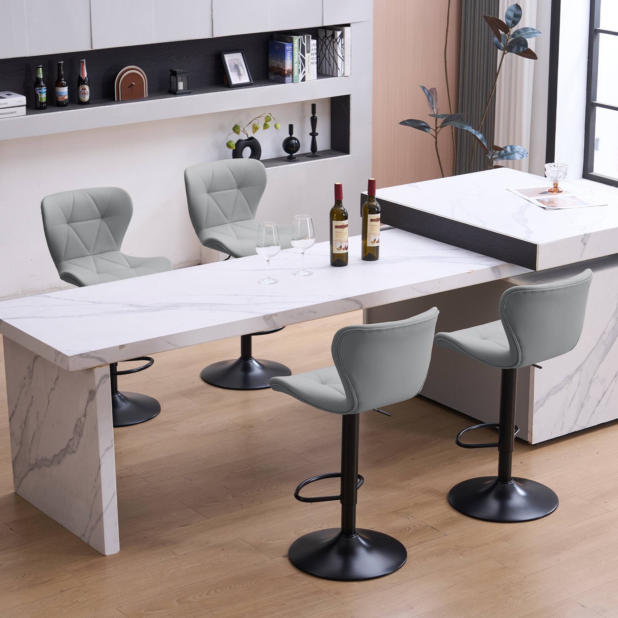 Alt View 1. FERPIT - FERPIT Set of 2 Modern Adjustable Height Bar Stools Padded PU Leather Swivel Stools, Gray - Gray.