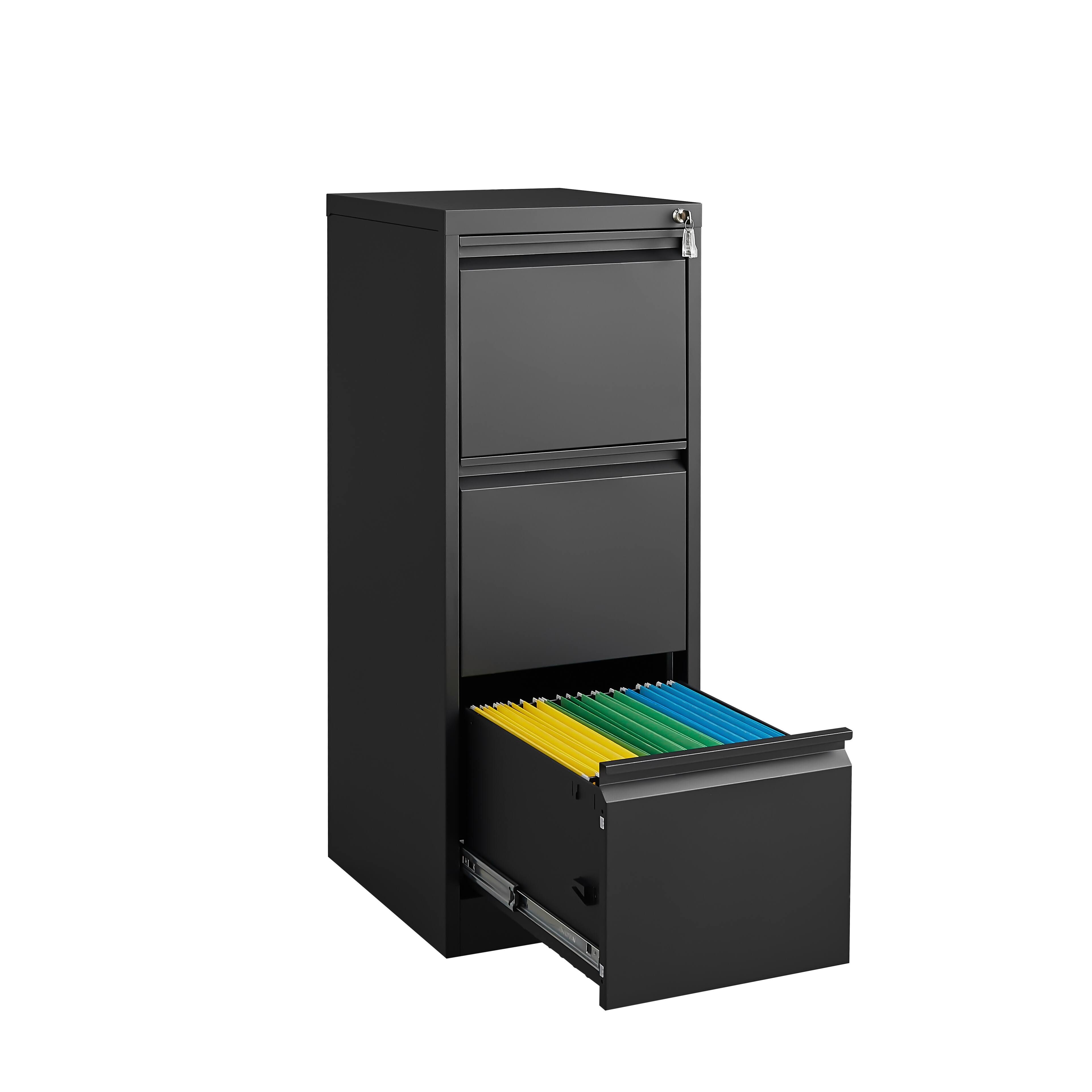 Alt View 3. COWLOWN - 3 Drawer Lockable Metal Vertical File Cabinet Black Storage Organizer for Letter A4 Legal Size Files Home Office Use.