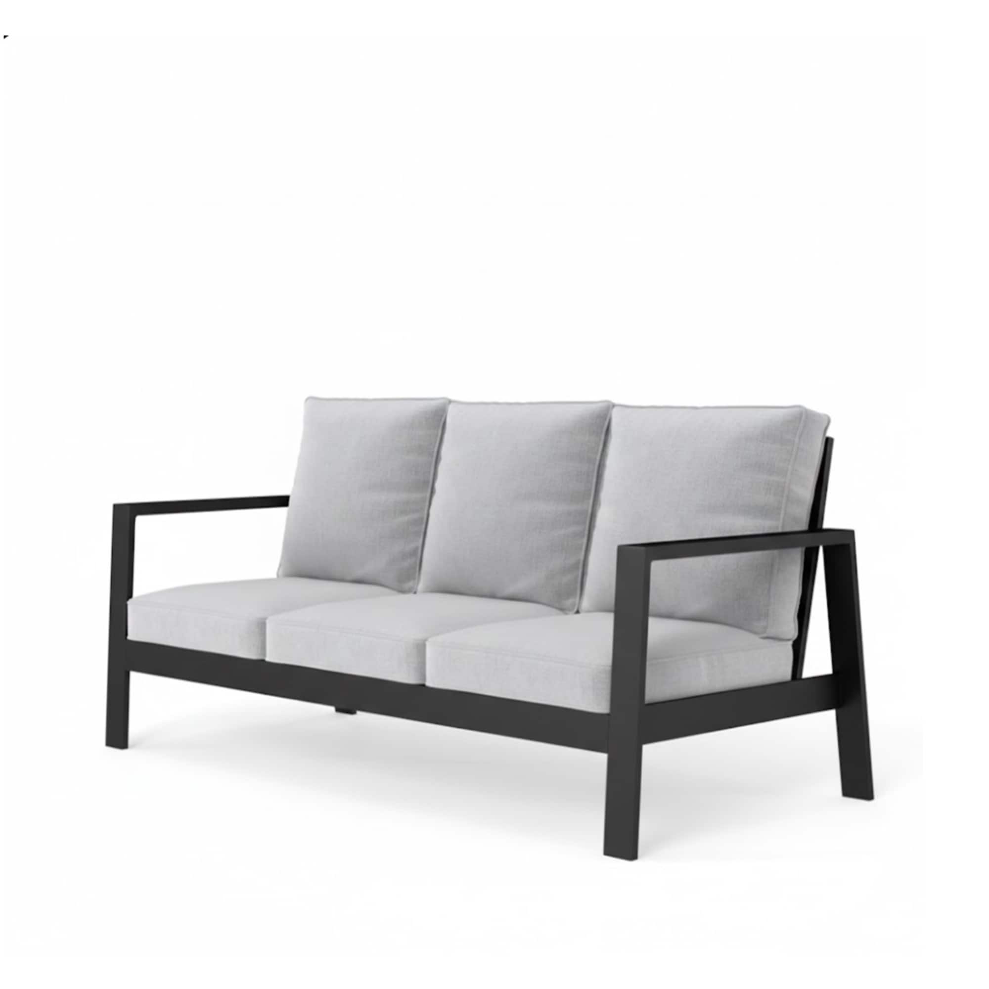 Mondawe - 75" 3-Seat Aluminum Patio Sofa with Cushions - Black+ Gray