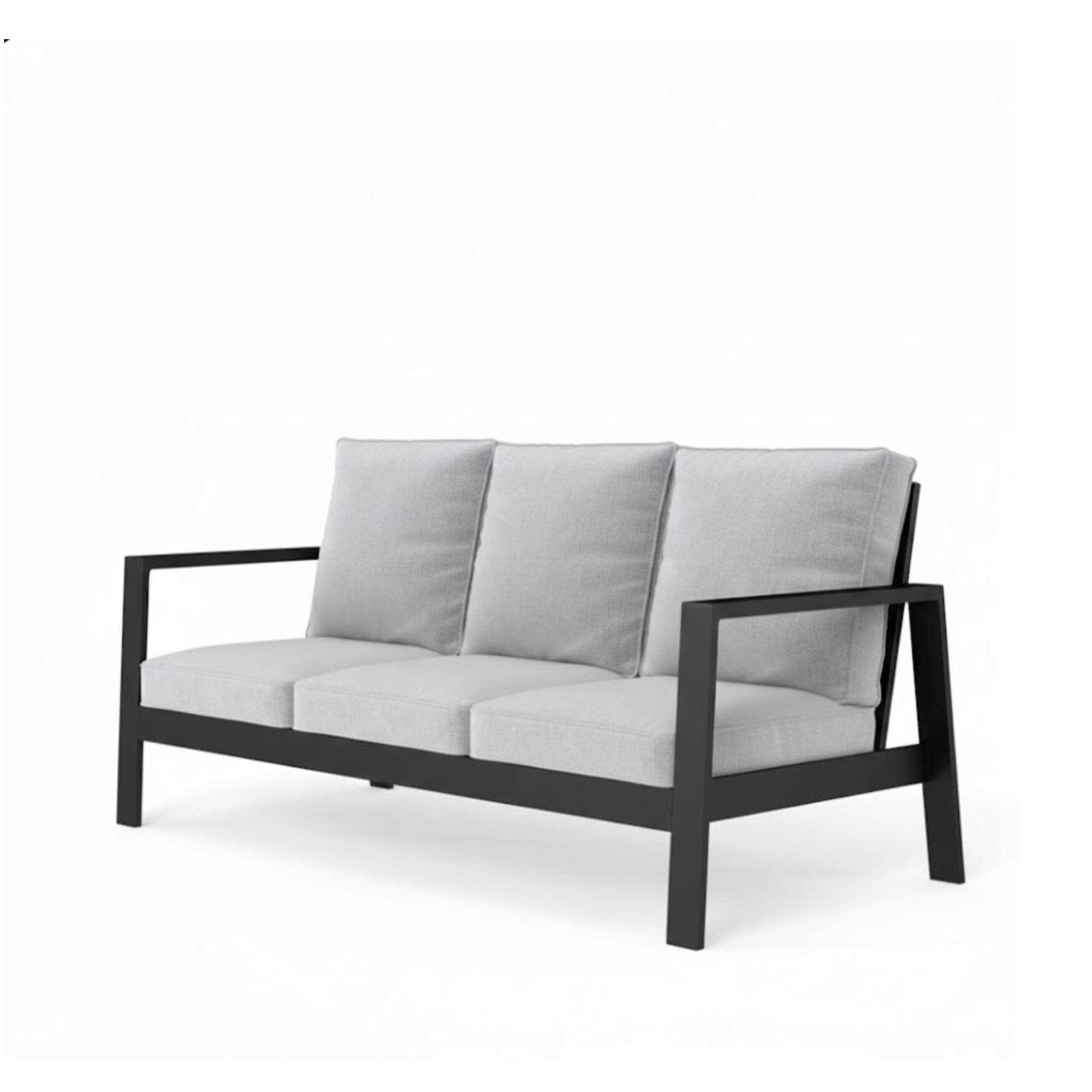 Front. Mondawe - 75" 3-Seat Aluminum Patio Sofa with  Cushions - Black+ Gray.