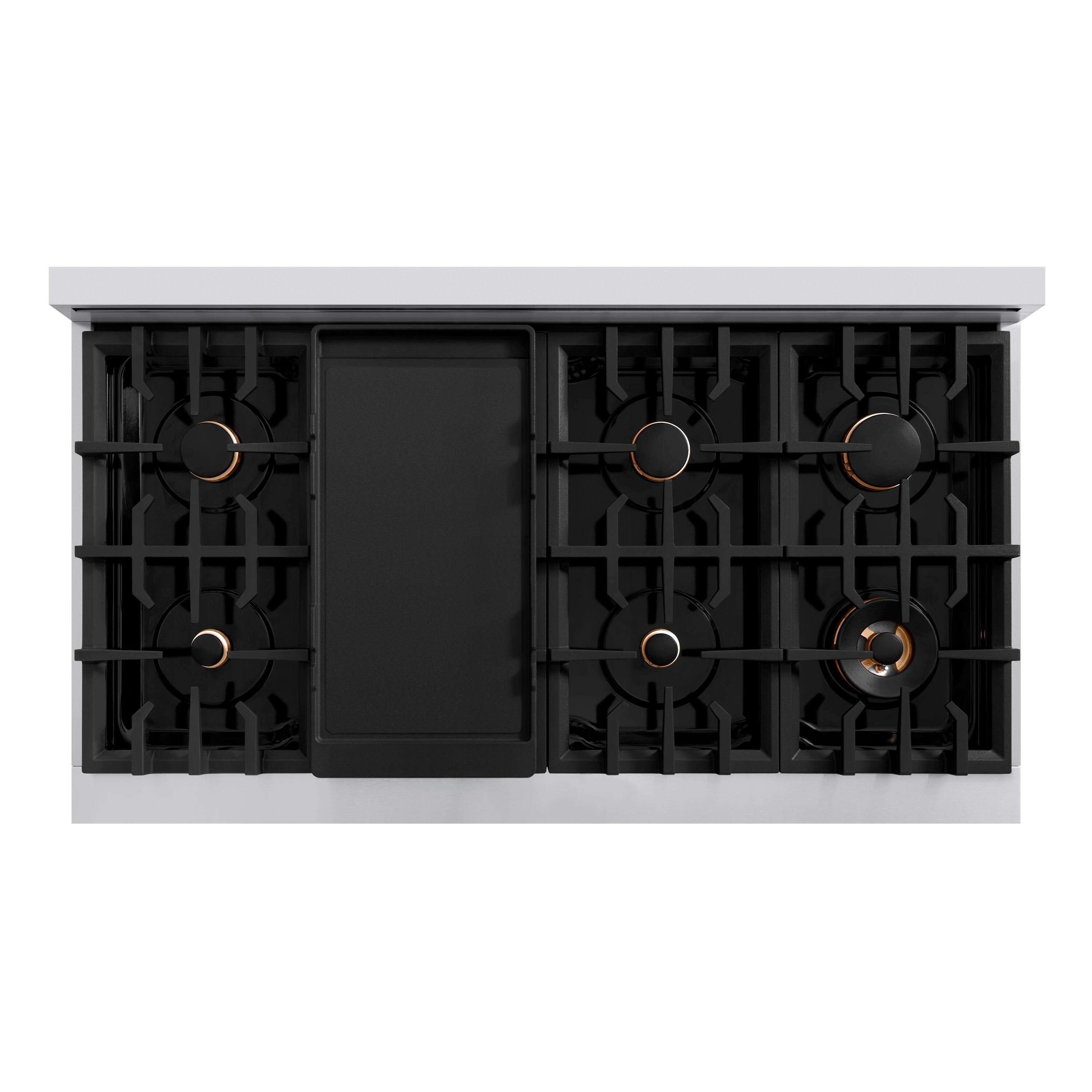 Angle. ZLINE - ZLINE Autograph 48 in. Slide-In Classic Rangetop w/ 8 Burners in Stainless Steel & Matte Black Accents - Stainless Steel.