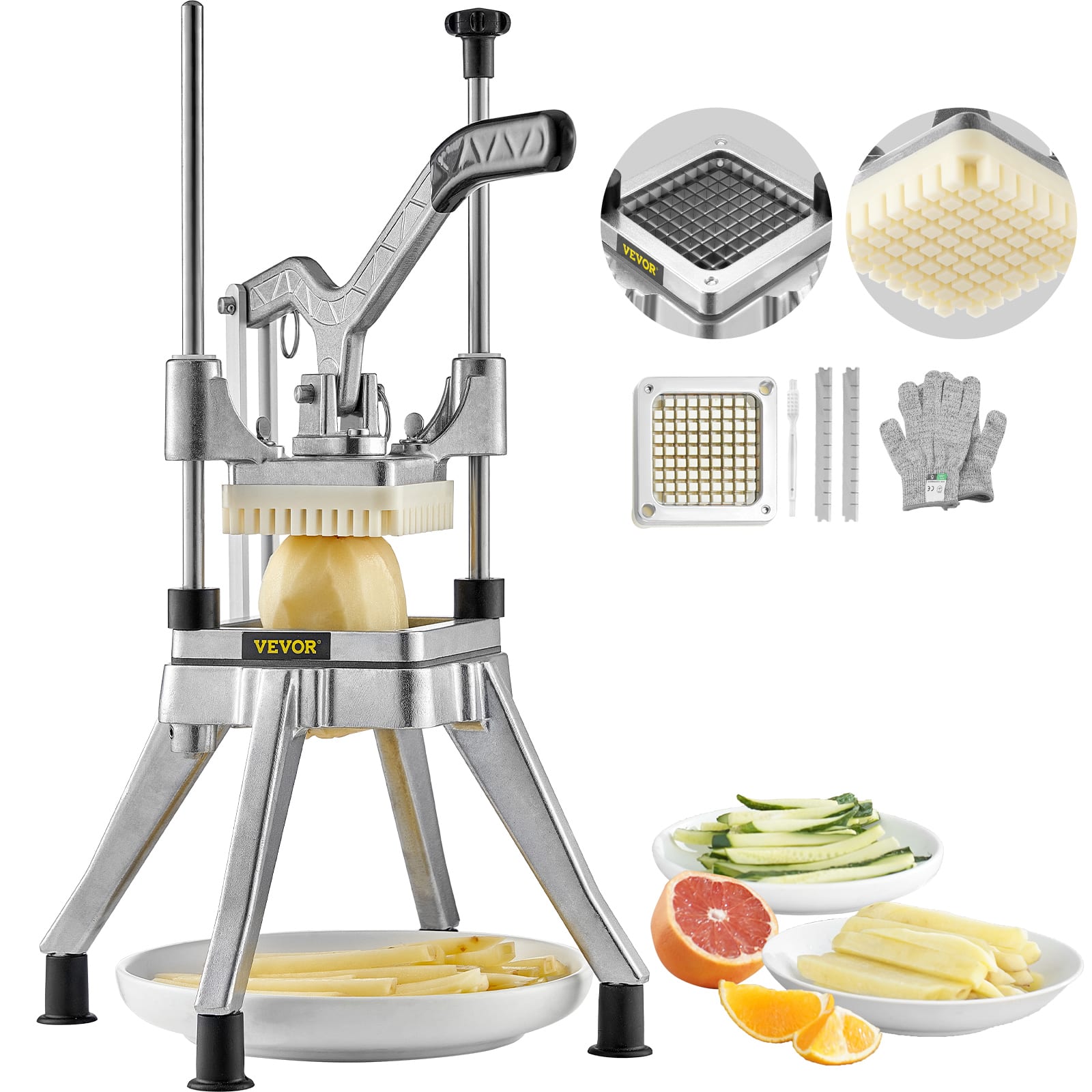 VEVOR - Commercial Vegetable Fruit Chopper 3/8″ Blade Heavy Duty Professional Food Dicer Kattex French Fry Cutter - Silver