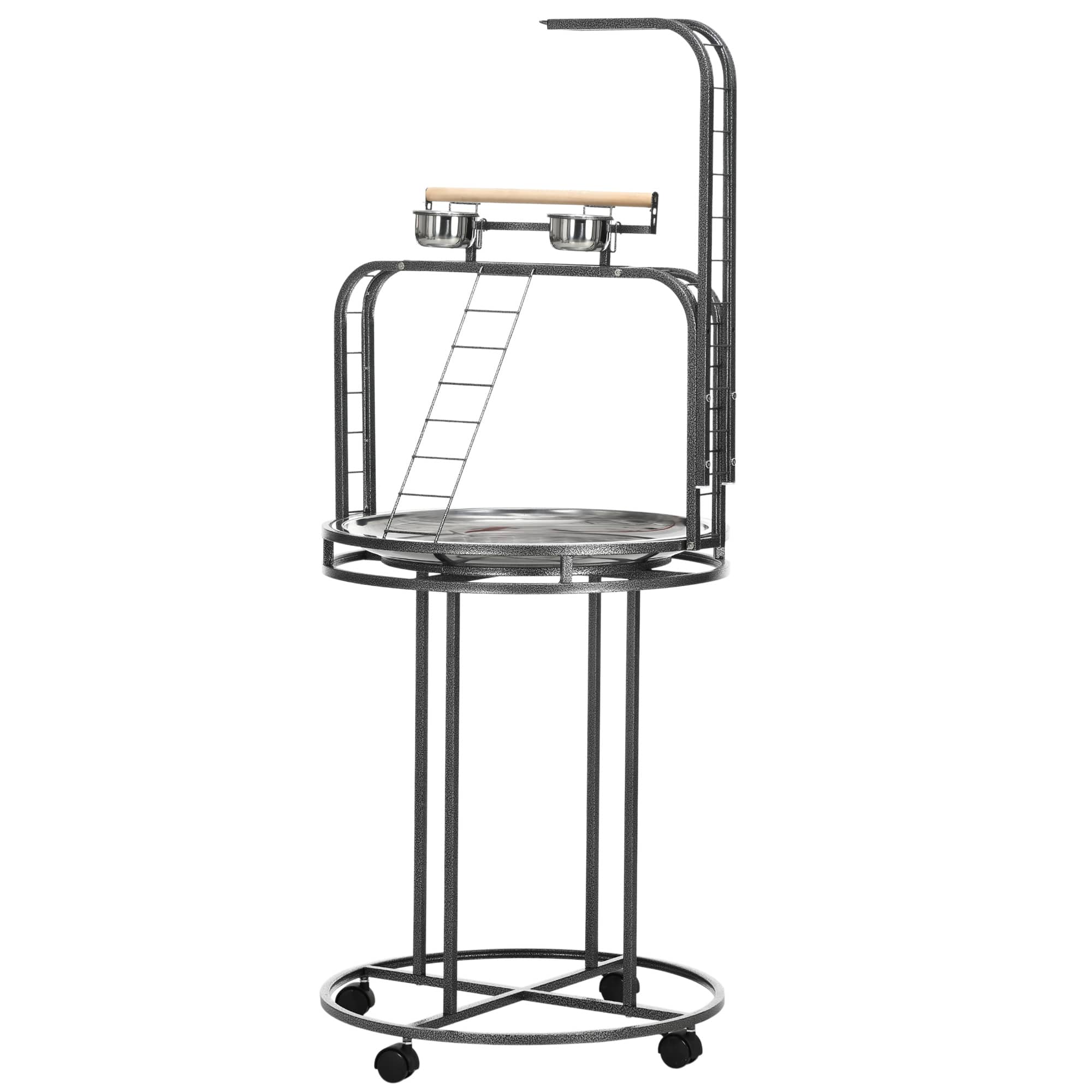 Pawhut - Stand Large Bird Perch Stand with Toy Hook & 3 Ladders, Parrot Perch - Gray