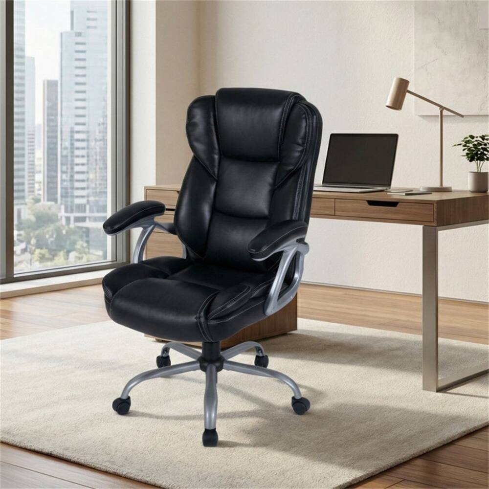 Angle. Loheer - Loheer Ergonomic Office Chair Executive Black Leather Desk Chair Adjustable Height Home Office Chair - Black.