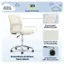 The image features a white chair with a comfortable midback design, supportive mesh for breathability, and essential armless task chair functionality. The chair also has large diameter 360 swivel casters, making it easy to maneuver and suitable for various tasks. The product is designed by Serta, ensuring that it is always comfortable for users.
