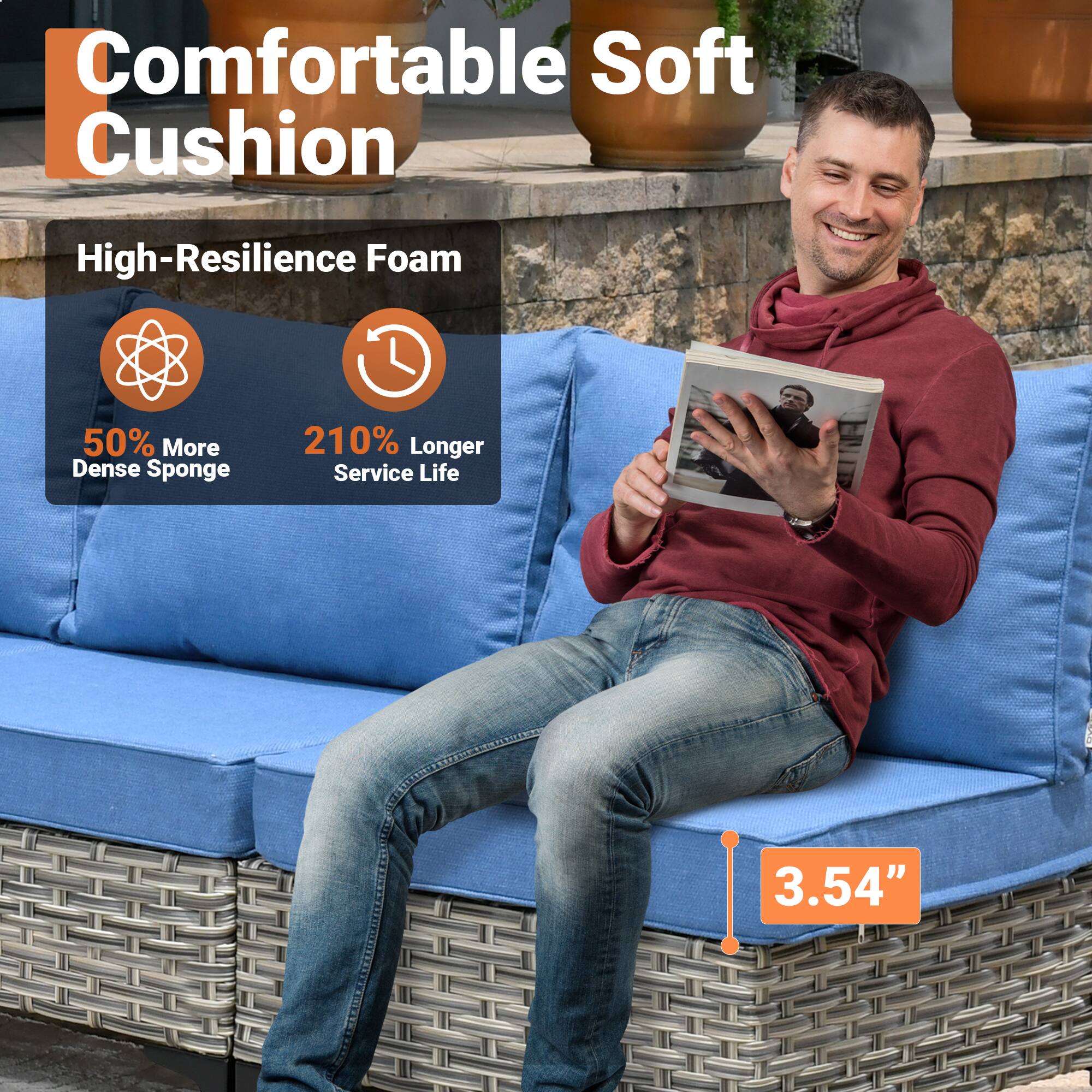 Comfortable Soft Cushion

High-Resilience Foam

50% More Dense Sponge

210% Longer Service Life

3.54"