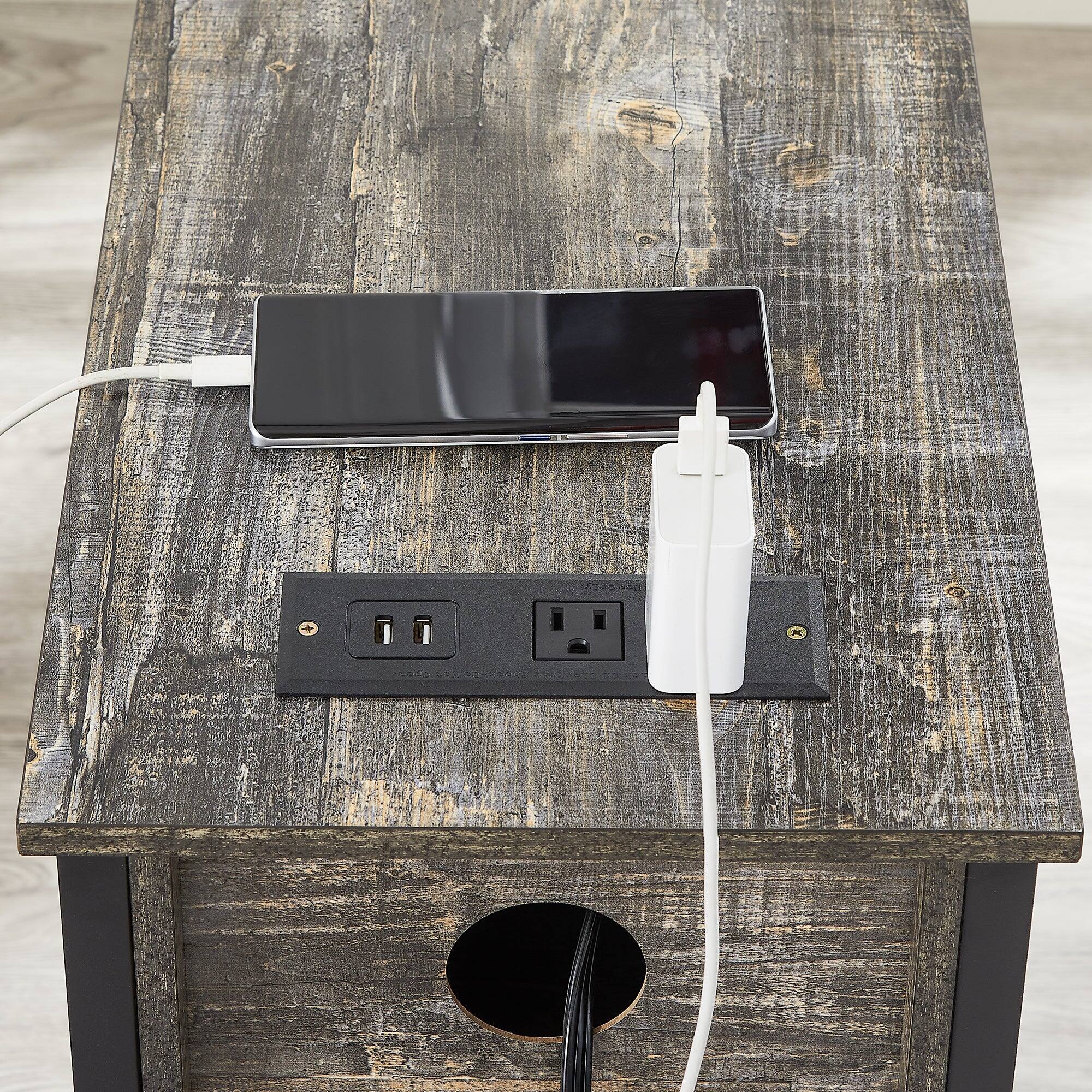 Left. Vecelo - Set of 2 Charging Nightstand with Outlets & USB Ports - Bedside Table With Fabric Drawers, Modern End Table - Old School.