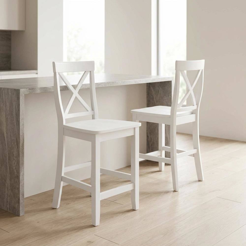 Alt View 6. FurniFact - Counter Height Bar Stool Set in Sleek Style with Comfort Design - White.