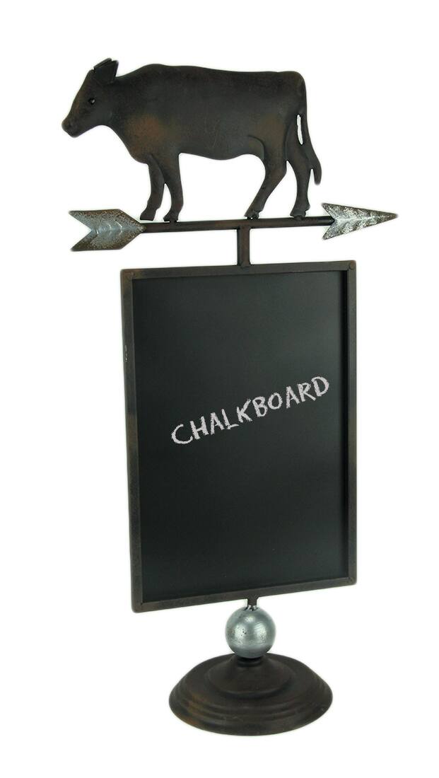Front. Direct International - Rustic Brown Metal Farmhouse Cow and Arrow Standing Chalkboard Sign - Brown.