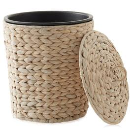 Casafield - Water Hyacinth Waste Basket with Lid - Woven Trash Can - Whitewash