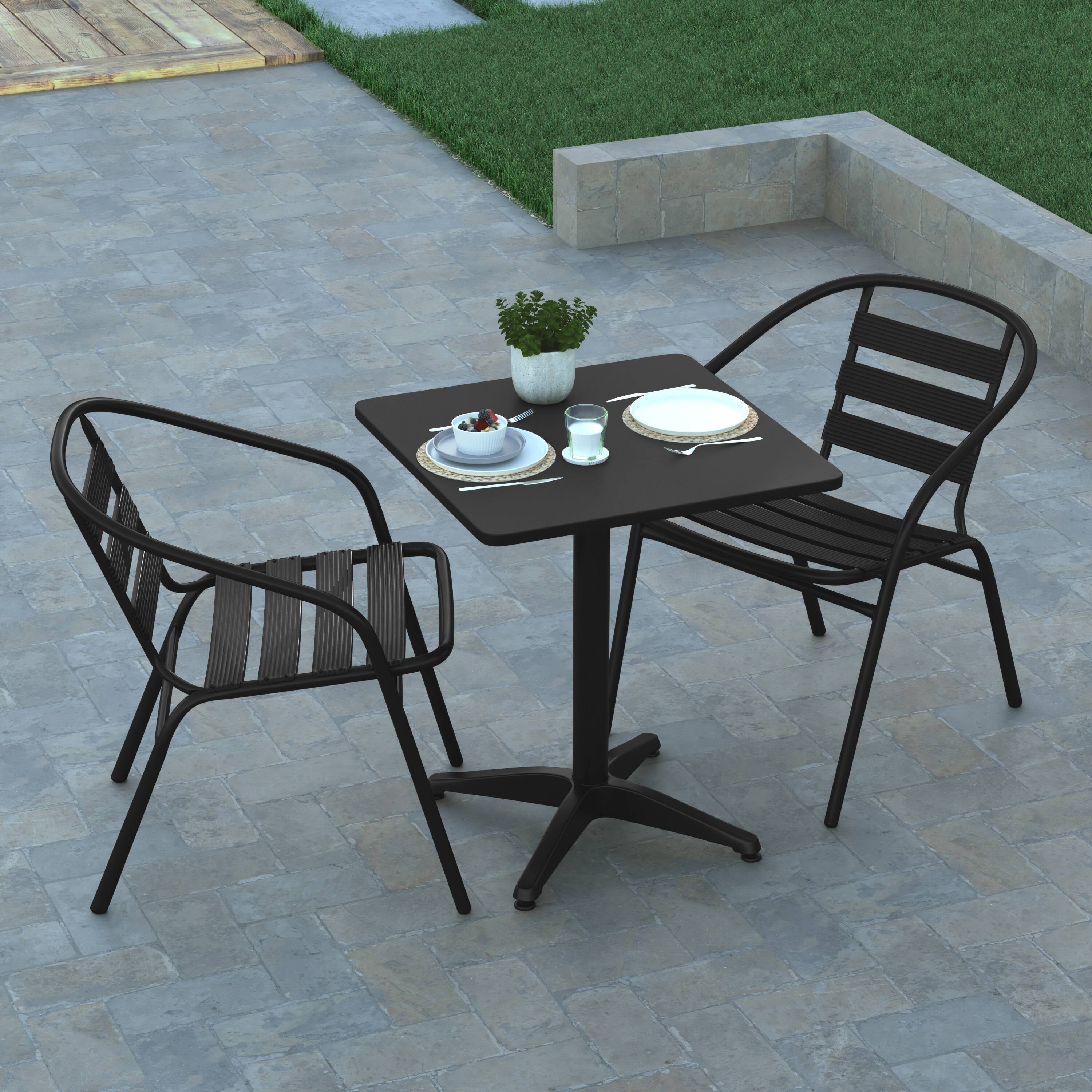 Alt View 4. Emma + Oliver - 27.5'' Square Aluminum Indoor-Outdoor Table Set with 2 Slat Back Chairs - Black.