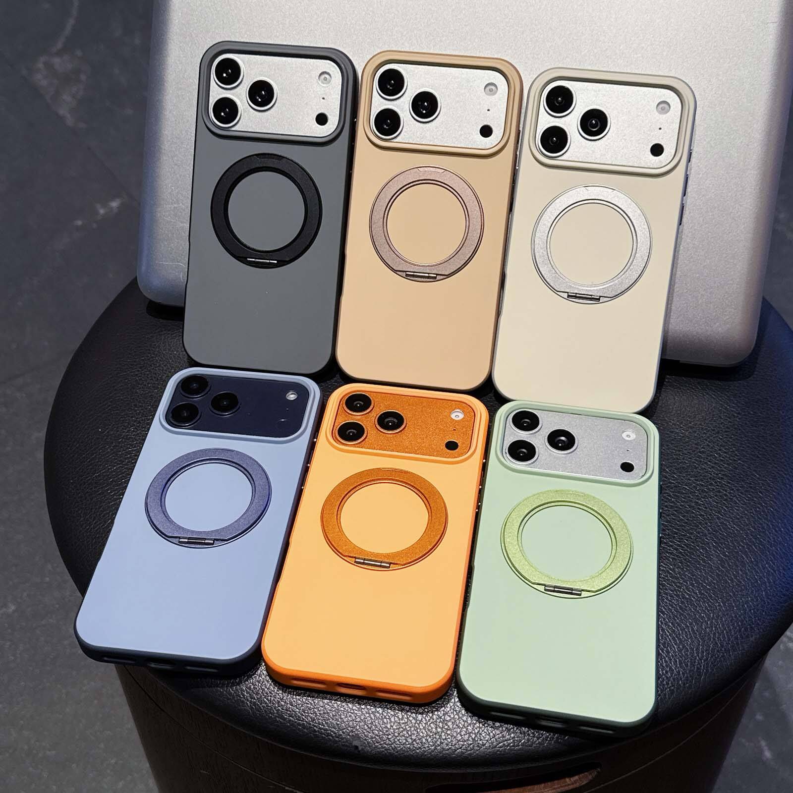 Alt View 4. Dteck - Magnetic Case for Apple iPhone 17 Pro with 360 Rotating Metal Ring Kickstand, Premium Matte Slim Shockproof Hybrid Cover - White.
