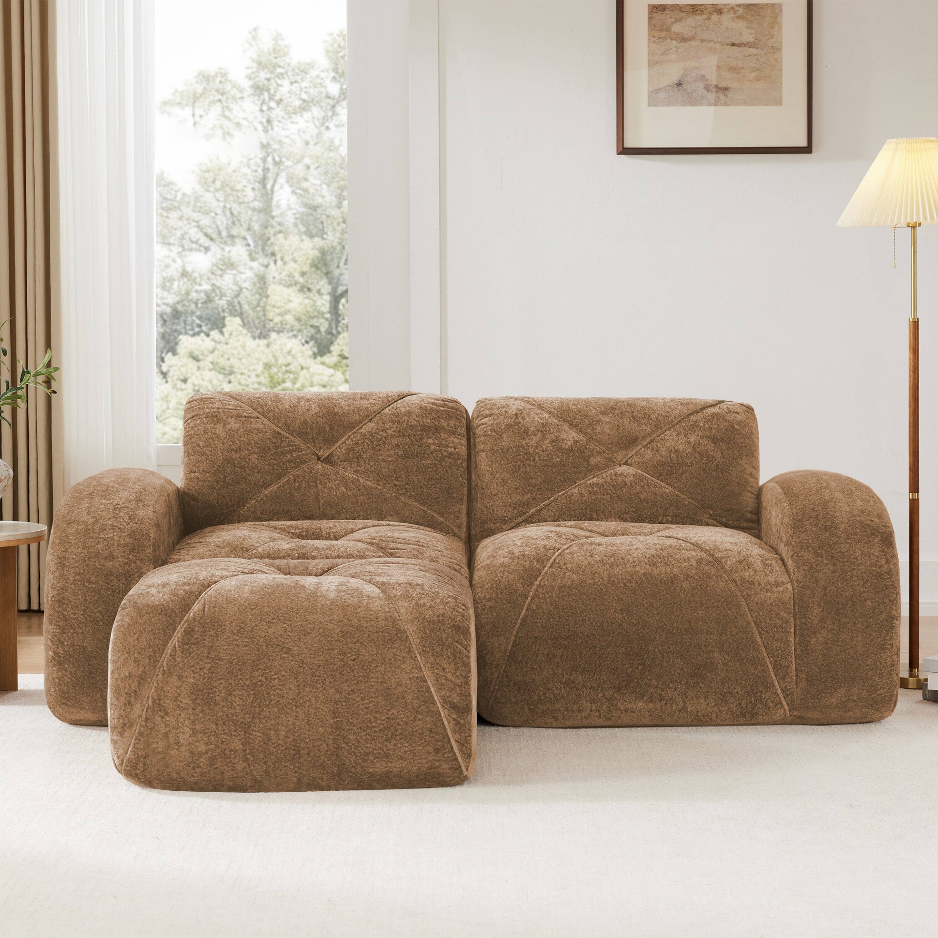 Alt View 1. Boyel Living - L Shaped Boneless Sofa with Ottoman Soft Velvet Tufted No Assembly Bedroom Lounge Camel - Camel.