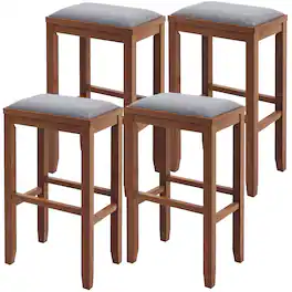 Gymax - 4 PCS Upholstered Wooden Bar Stools Bar Height Chairs Dining Walnut - Walnut, Grey
