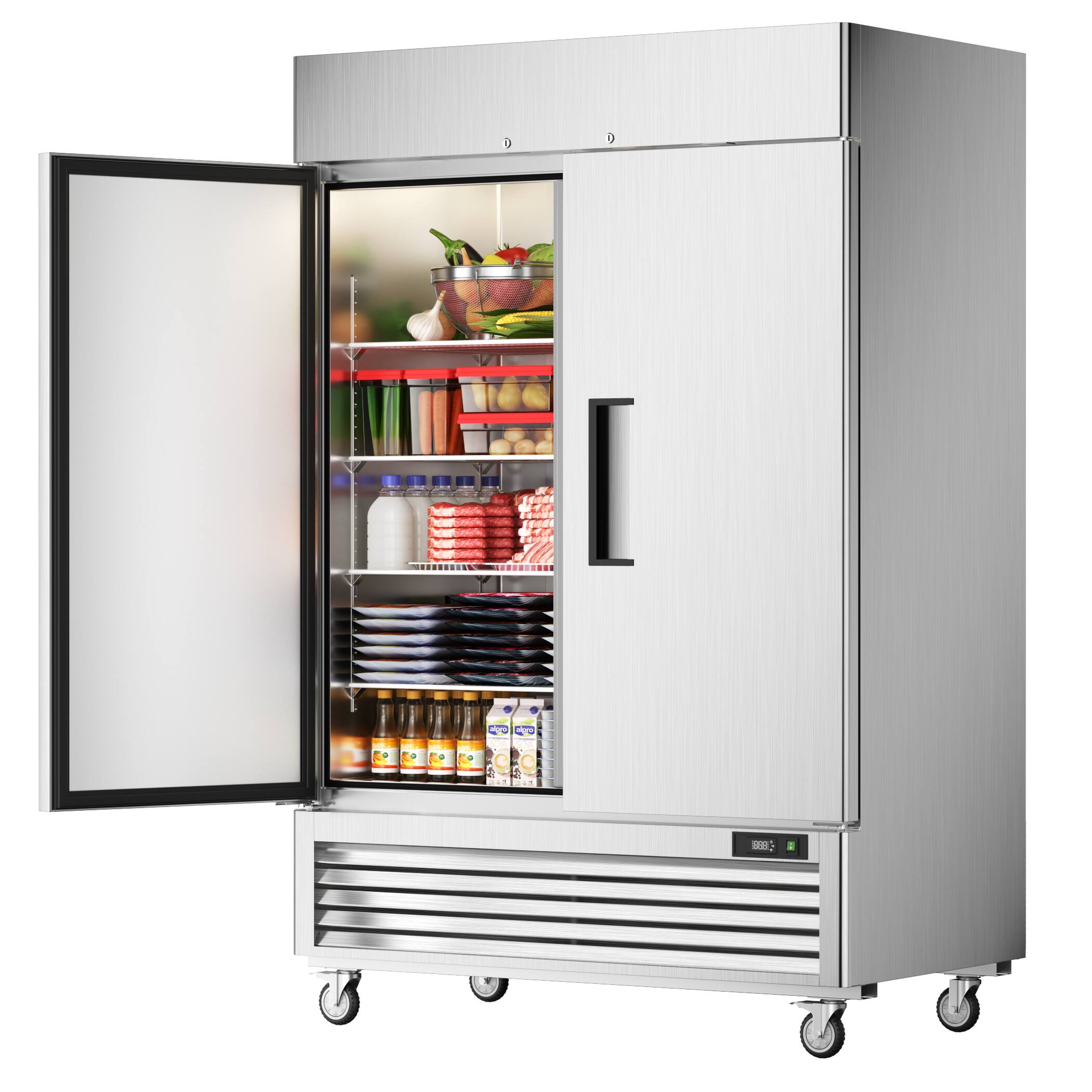Alt View 4. Coolski - 54’’ Commercial Freezer with 2 Door, Stainless Steel Reach-in Freezer Upright with 49 Cu.Ft. NSF Certified - Silver.